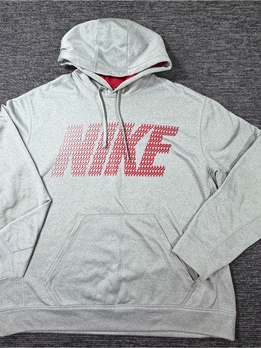 Nike Men's Light Gray Hoodie with Red Logo XXL